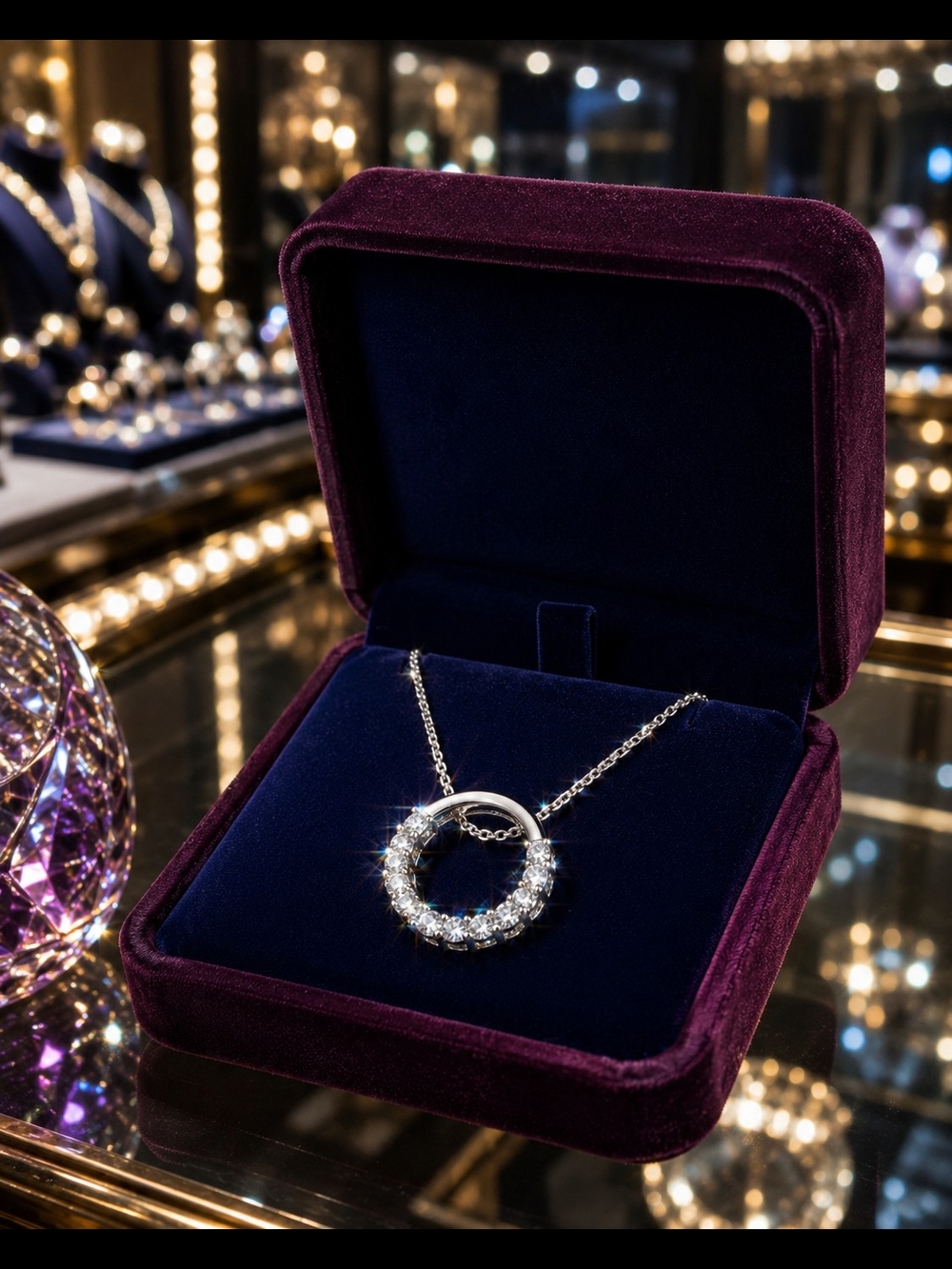 Rose Gold Pavé Circle Pendant Necklace Crystal Halo Minimalist Elegance